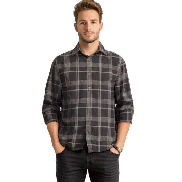 Perry Ellis Black and Gray Paid Button Down Shirt Size S - Picture 1 of 9